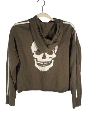 Skull Cashmere Marissa Military Green Crop Hoodie Skull Graphic & Stripe Details